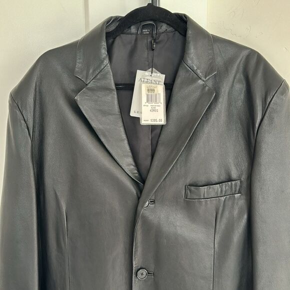 Alfani Men’s Black Genuine Leather Jacket Blazer Sleek Dress Coat Sz 42 REG NWT - Picture 4 of 14